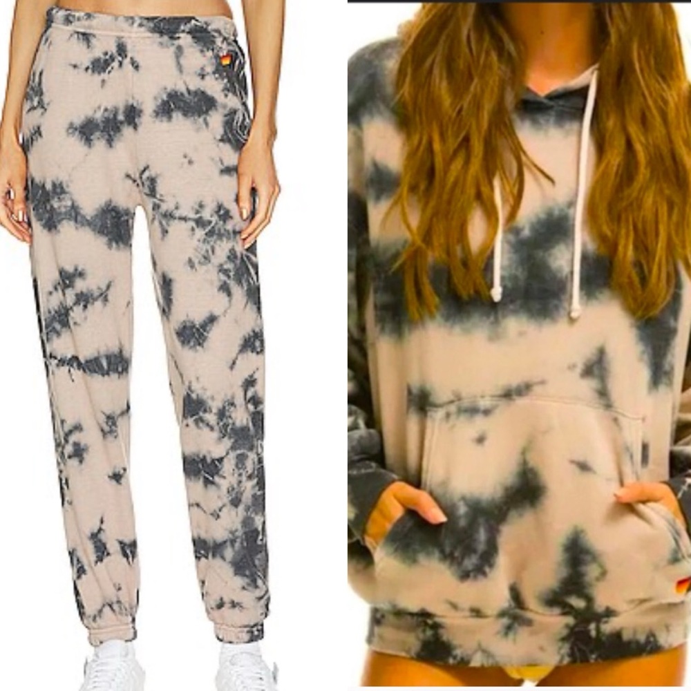 Aviator Nation Navy Tan Tie-Dye Jogger Sweat Pants and Hoodie SET
